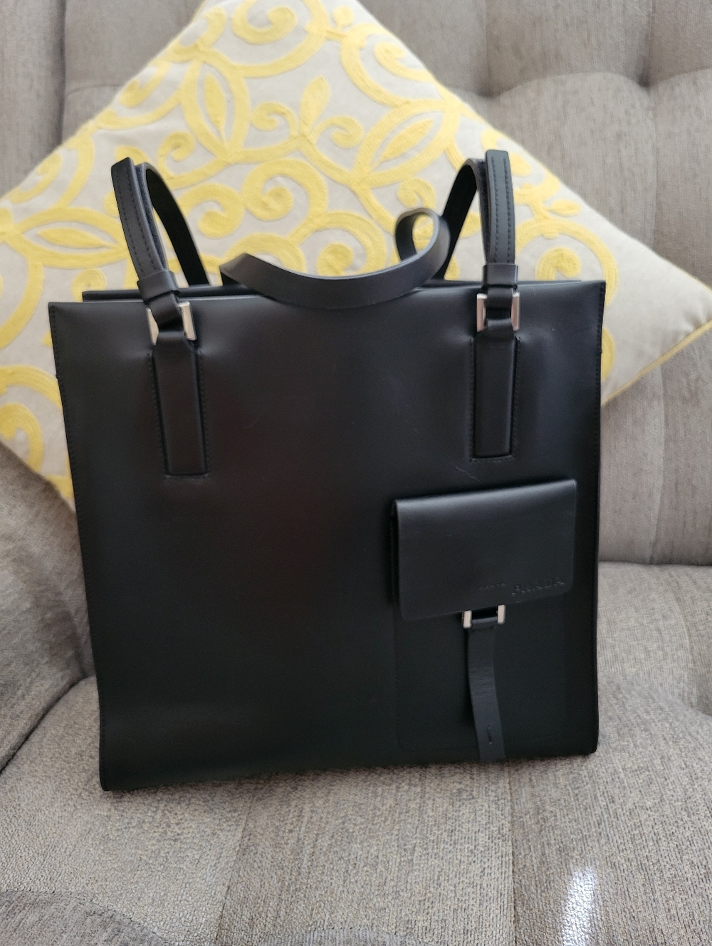 Prada Black Leather Tote Bag with Front Pocket - Picture 14 of 15